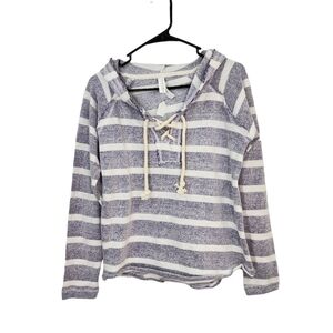 Coconut Creek Women's Stripes Lace Up Pullover Hoodie - M